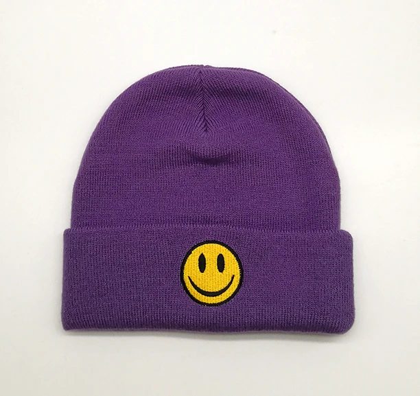 

Wholesale Price Embroider Warm Unisex Acrylic Winter warm knitted hat smiley face beanie hat