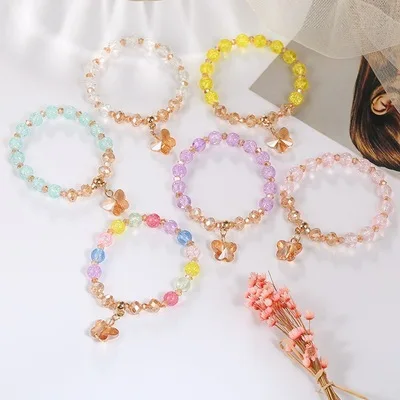 

Summer Newest Jewelry Colorful Crystal Beads Bracelet Geometric Glasses Beads Butterfly Charm Bracelet For Girls