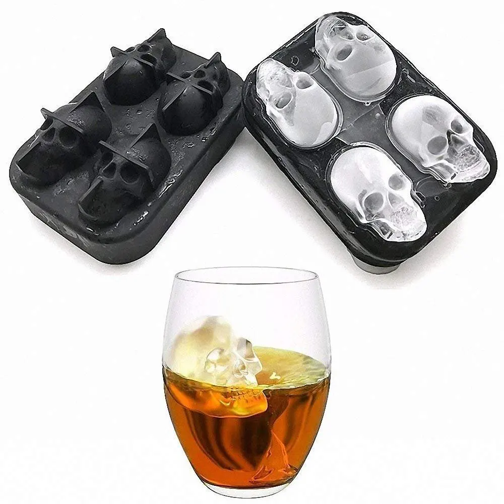 

4 Cavities Human Skeleton Ghost Halloween Skull Ice Ball Molds Tray Maker Cube Block Silicone Ice Skull Mold