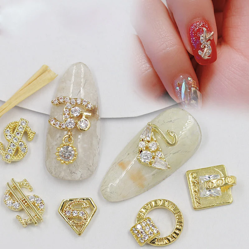 

Wholesale Fancy 3D Zircon Nail Art Decals Mixed Design Shinning Metal Decoration Valentines Gift Charms Nail Art, Multicoloured