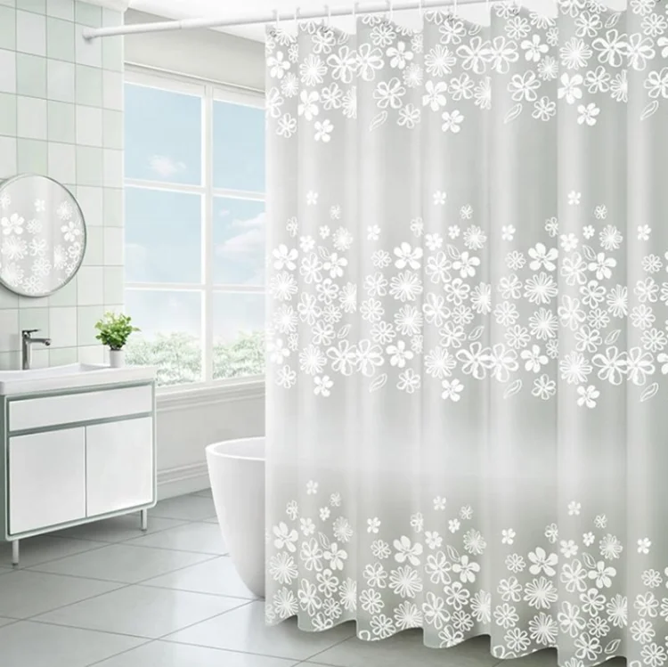 

Plain Fabric Waterproof Tenda da doccia peva Hookless Transparent Nordic Peva Shower Curtain For Bathroom, Picture