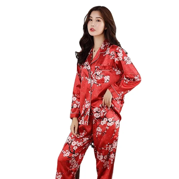 

Best-selling women's ice silk pattern lapel trousers fashion casual women's pajamas sexy nighty for honeymoon