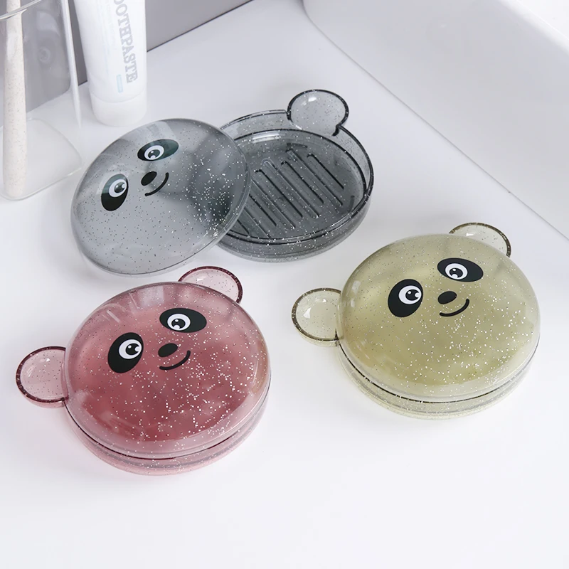 

Lovely style bear shape portable round plastic soap case box for travel, Red,black,green
