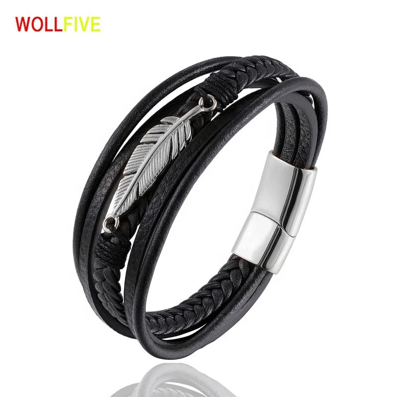 

china factory direct sale high quality jewelry leather bracelet men gold silver stainless steel magnetic bracelet, Black,,silver,gold