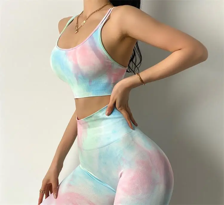 

NEW Dyeing Seamless yoga set gym fitness clothing sportswear high waist gym leggings suit sports bra sports suits yoga top 2021