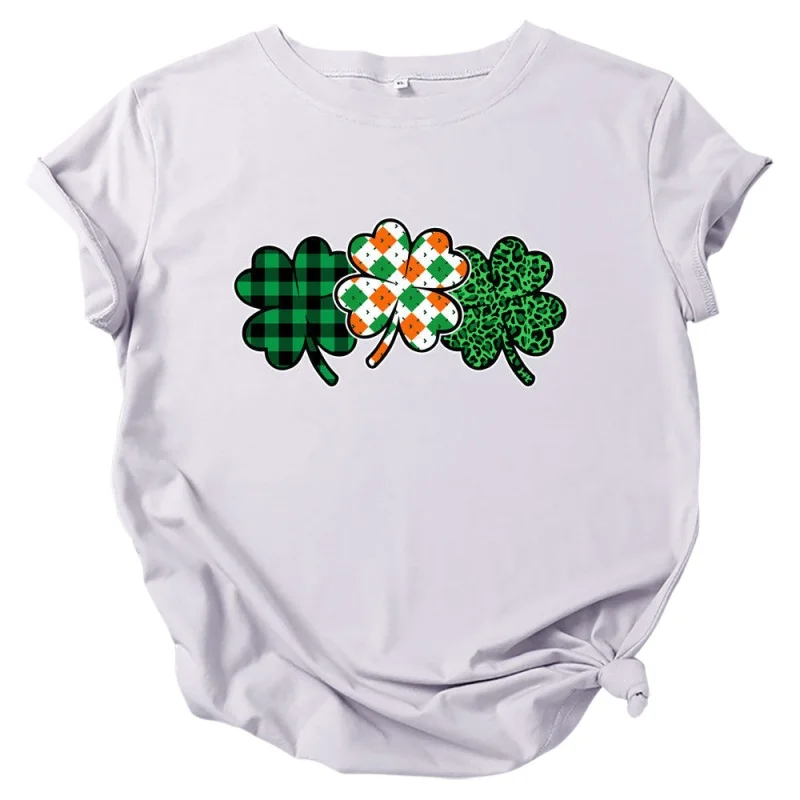 

2021 Spring And Summer New Arrival Women 100% Cotton Clover Printed Short Sleeve St. Patrick's Day T-shirts