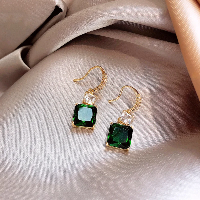 

emerald square gem big crystal earring