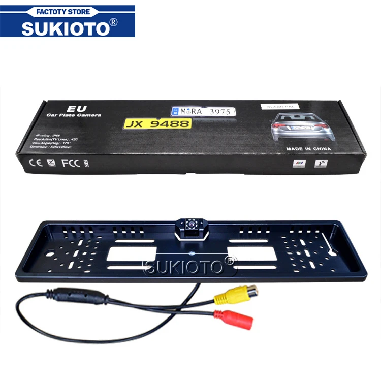 

SUKIOTO Universal CCD Night Vision European License Plate Frame Reverse Backup Camera With 8 LED Rear View Camera Car Accessory