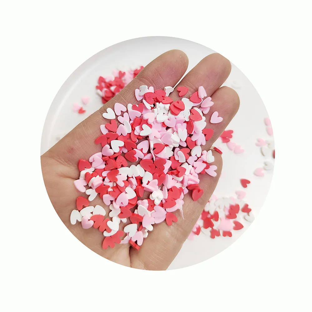 Pink Red White Heart Polymer Clay Valentines Day Clay Sprikinkles for Snow Globes Slime Toppings
