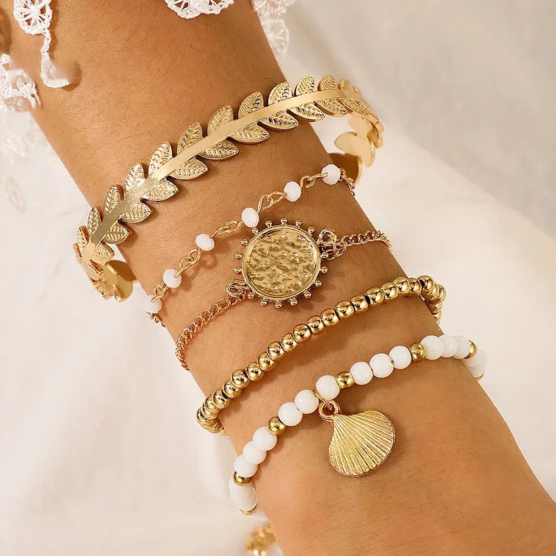 

Colorful Bead Bracelet Summer Leaf Geometric Bracelet Scallop Bracelet for Women