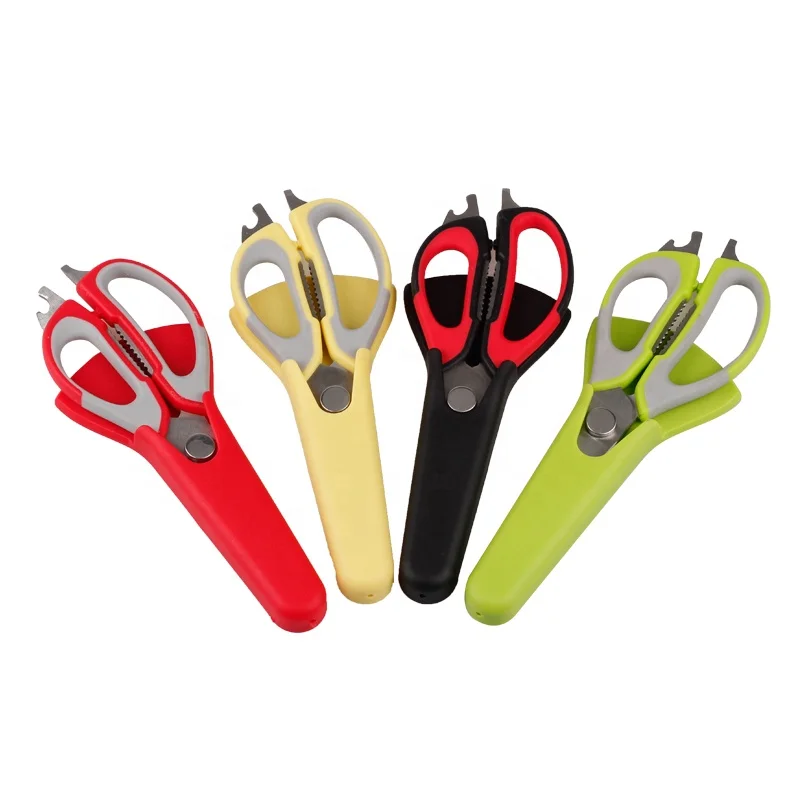 

Kitchen Accessories 9 Inch Fridge Scissors Multifunctional Detachable Kitchen Scissors with Magnetic Holder Stainless Steel 218g, Red,black, yellow,green