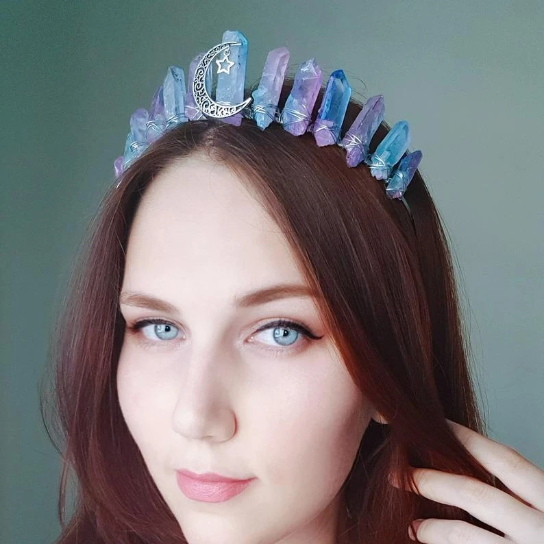 

Natural Crystals Crown Raw crystal Quartz Tiara Polished Clear Mermaid Crown Headband, As the picture