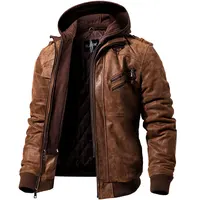 

New foreign trade men's 5XL motorcycle leather jacket men's plus velvet hooded PU jackette for men