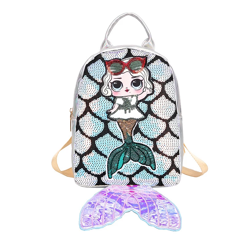 

Mermaid Tail Backpack for Girls Summer Shiny Magical Sequin Polyester Fashion ANTI-THEFT Zipper Soft Handle Interior Compartment