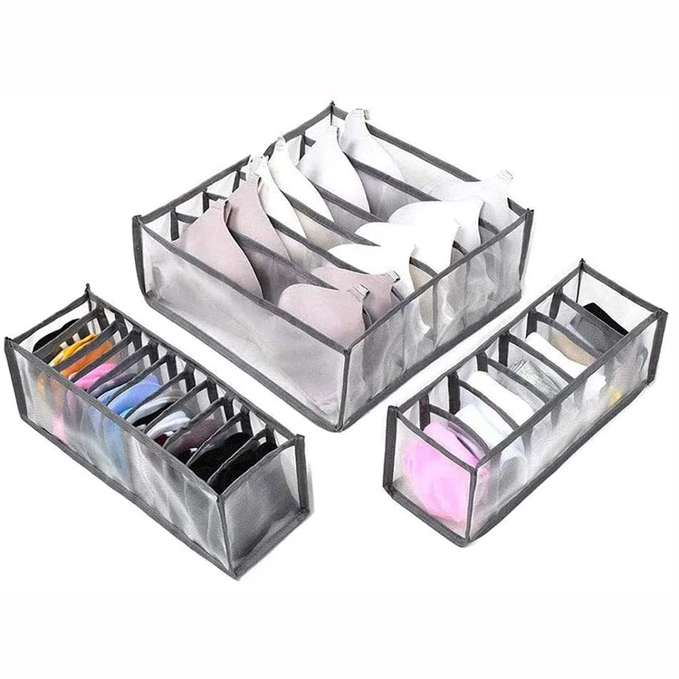 

Foldable Underwear Drawer Organizer Storage Divider Boxes Collapsible Closet for Socks Bras Ties Lingerie Scarves, Black or beige