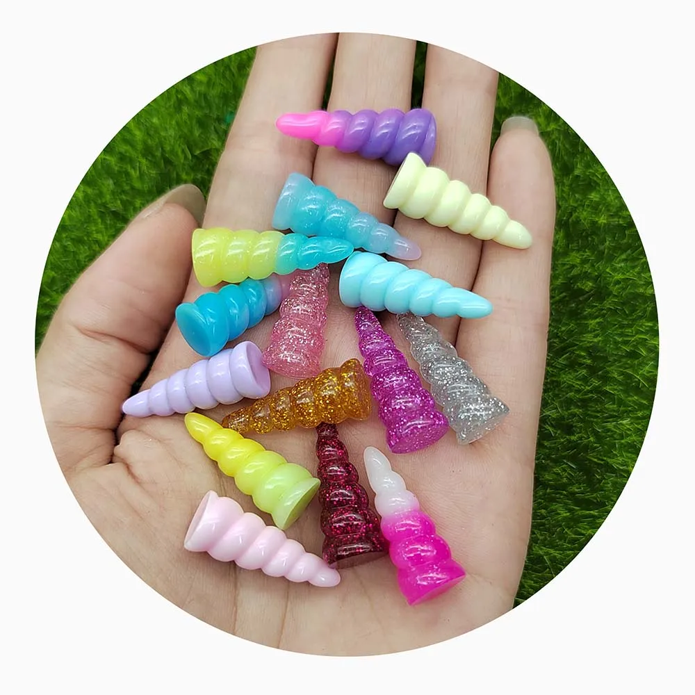 3D 100pcs Unique Horn Assorted Colors Resin Beads for Hairpiece Decoration Smartphone Case Customization Jewelry DIY
