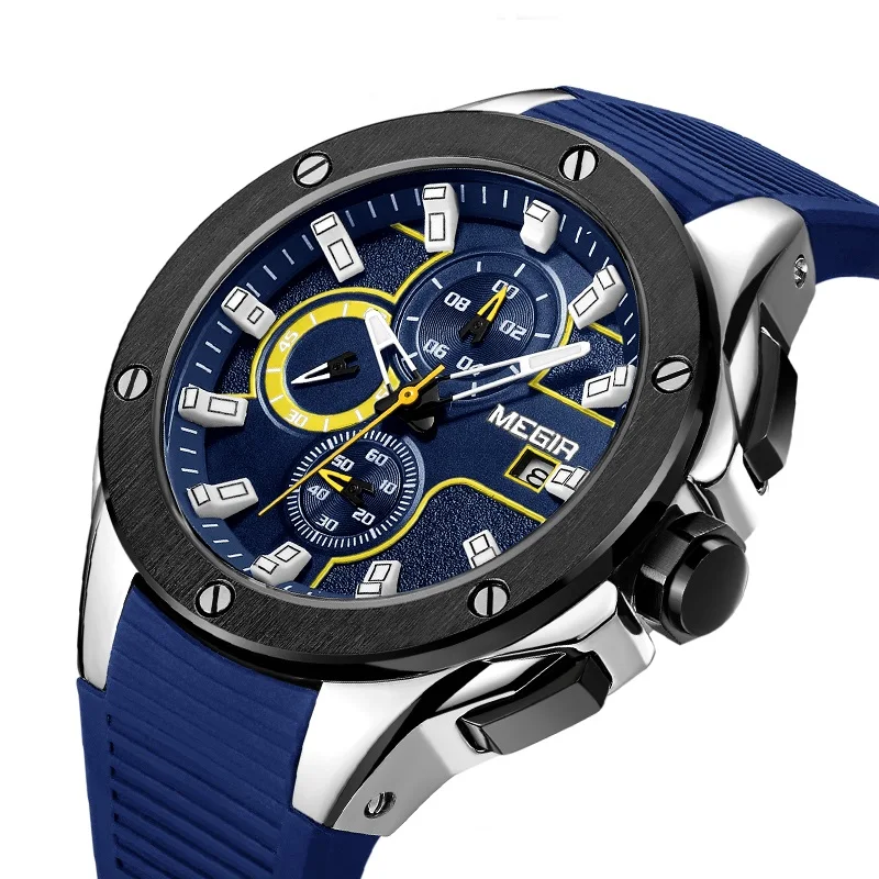 

MEGIR Watch 2053 High Quality Silicone Chronograph Watches Men Wrist Luxury Quartz Waterproof Wristwatches Relogio Masculino, 4-color