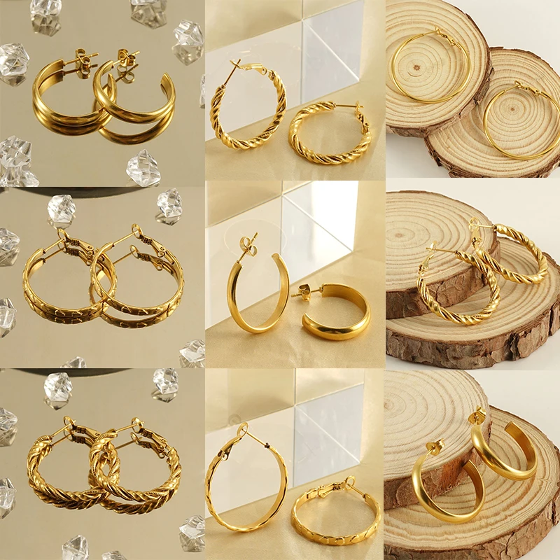 

New 18k Gold Heart Winding Hoop earrings Jewelry Fashion Stainless Steel Geometric earrings set For women Party