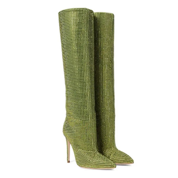 

New women's Stiletto High Heels shiny knee high boots with special materials