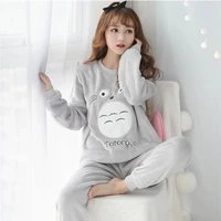 

New Design Elegant Flannel cartoon Embroidered Plush Women Pajama Set Two Pieces