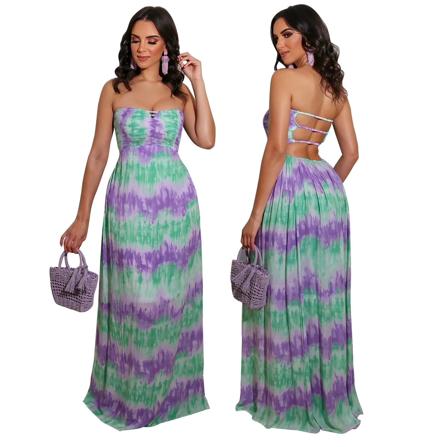 

AI03-1201 Halter Printed Women Long Dresses Ruffles Skirts Design