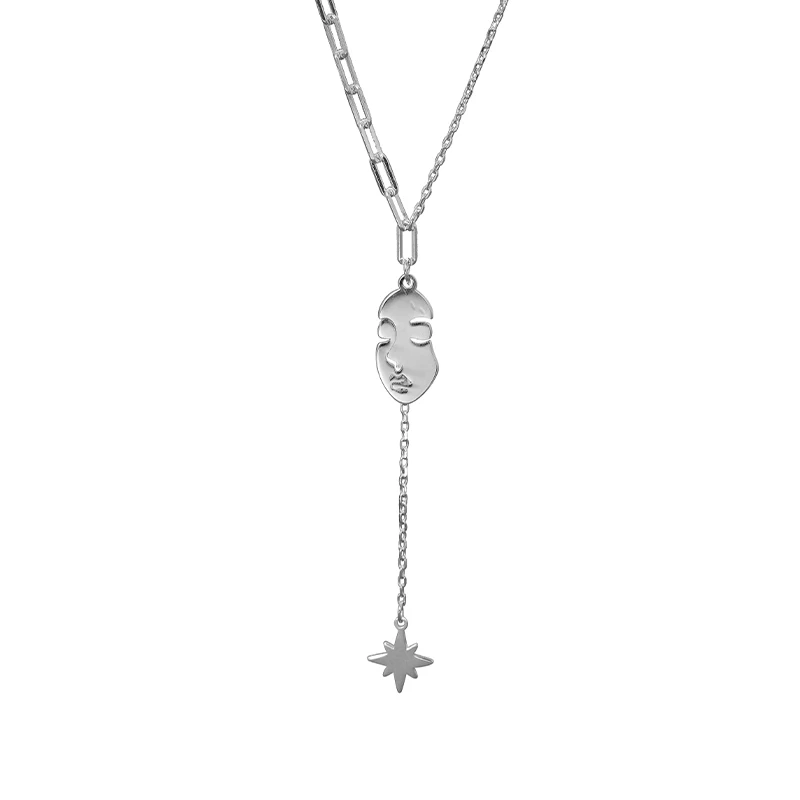 

Jewerly Silver 925 Women Fashion Y shape Chain Starburst Charm Face Design Pendant Gold Plated Necklace