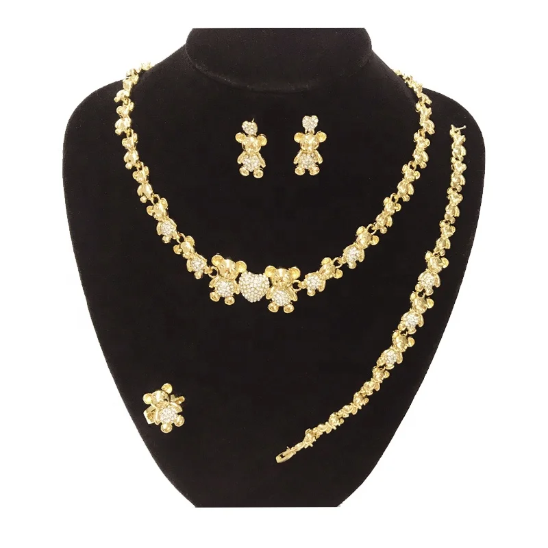 

Teddy Bear Shaped Latest Gold Plated Rhinestone Best Quality Women's Jewelry Sets Women Necklace Set