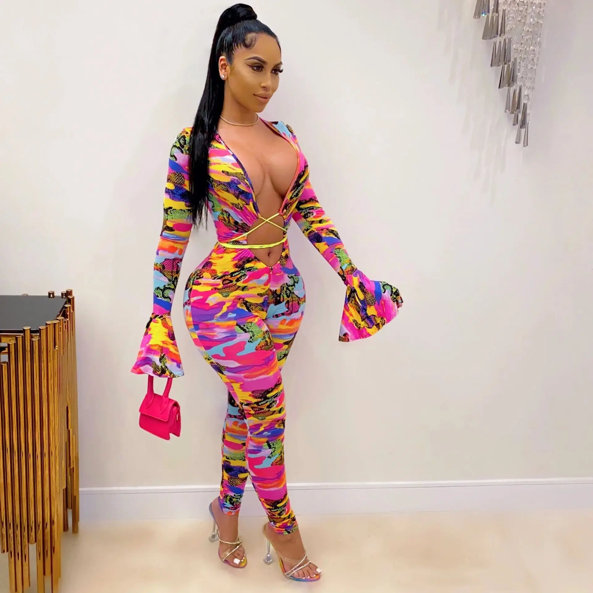 

2020 Women Sexy One Piece Jumpsuits Winter Fall Fashion Clothing Club Party Bodycon Long Sleeve Jumpsuits Rompers