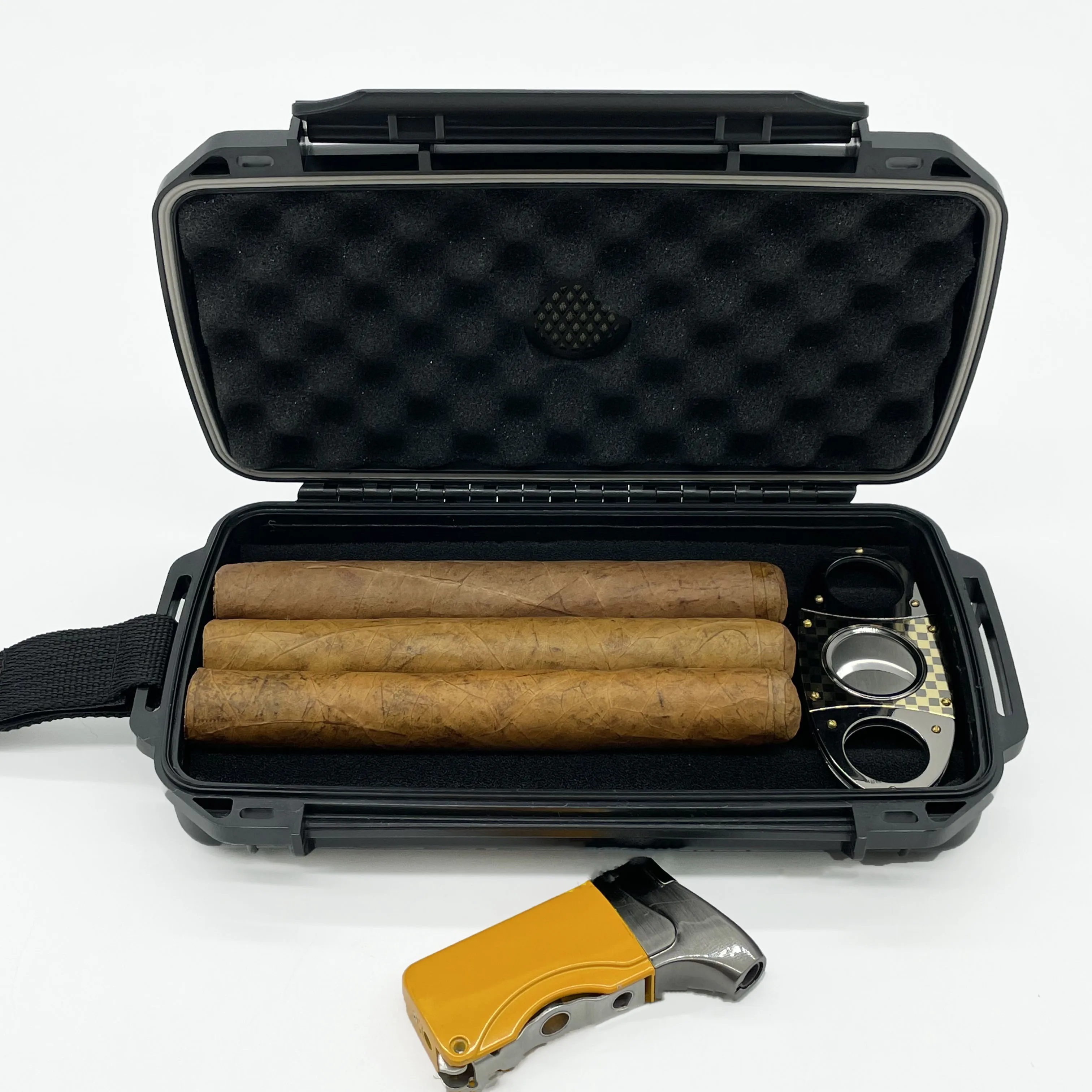 

Travel humidor cigar box pocket humidor cigar accessories gift sets traveling hard shell humidor cigar case, Black