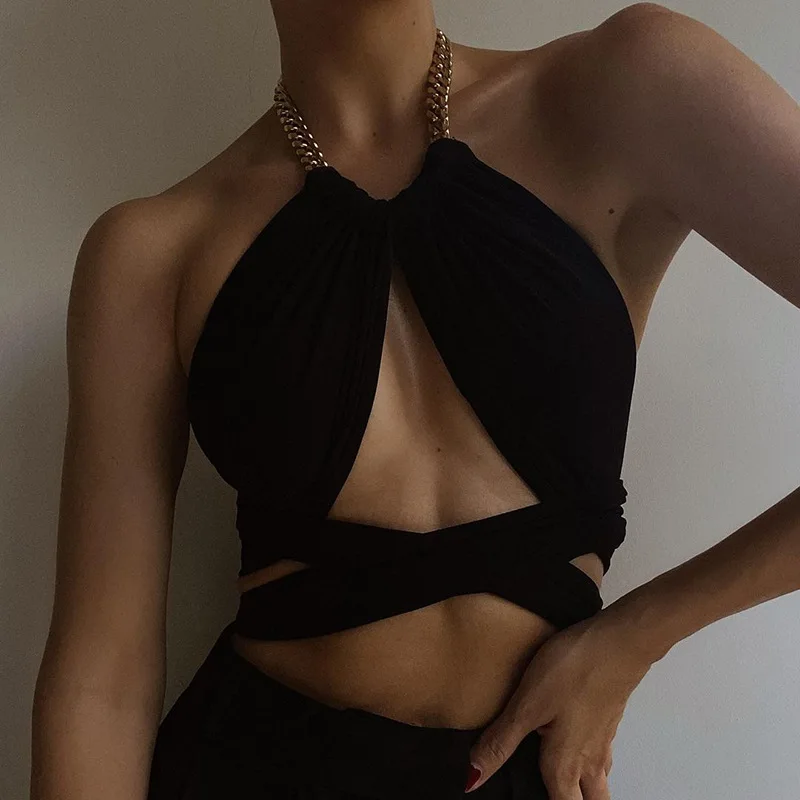 

Hollow Sexy Hanging Neckcrop Top Back Straps Bottoming Vest