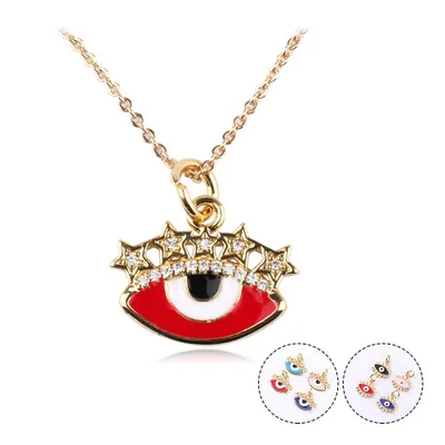 

Luxury Golden Star Devil Eyes Pendant Necklace Oil Dripping Crystal Evil Eyes Necklace