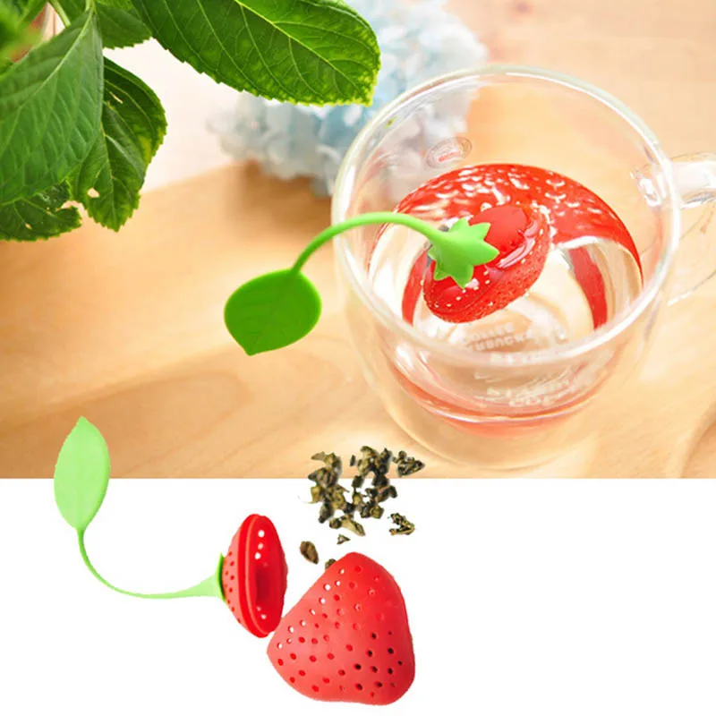 

1 Pcs Kitchen Supplies Tea Strainer Non-toxic Strawberry Shape Silicone Tea Infuser Tea Bag Teapot Accessory, As photo