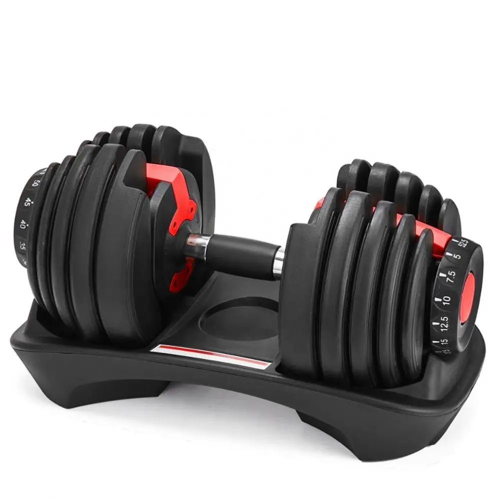 

Hot Sale 24kg 52.5LB Fitness Equipment dumbbell adjustable For Body Building custom Adjustable Dumbbell, Black+red