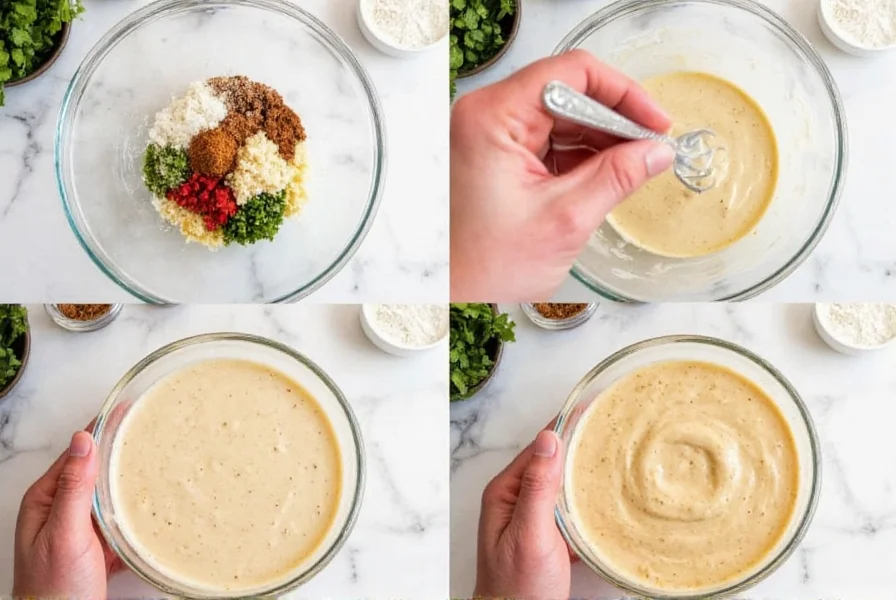 Step-by-step preparation of homemade cinnamon ranch dressing in glass bowl with ingredients arranged around it