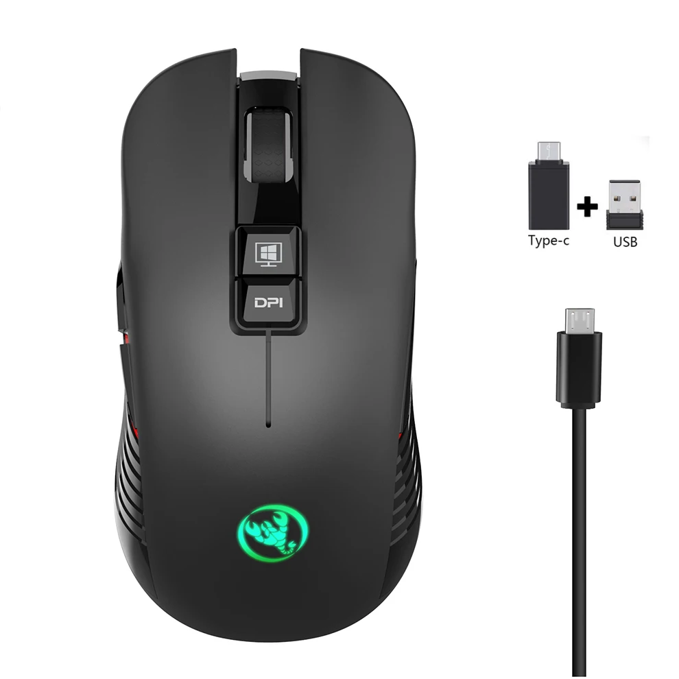 

SeenDa 2.4G USB-C Wireless Mouse Rechargeable Gaming Mouse 3600DPI 7 Button Type-c Mute Mice for Macbook Laptop PC Game Mouse, Black