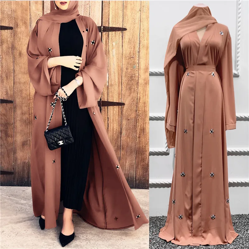 

Turkey Islamic Clothing wholesale modern islamic font open abaya islamic clothing dubai abaya kaftan dress, Khaki