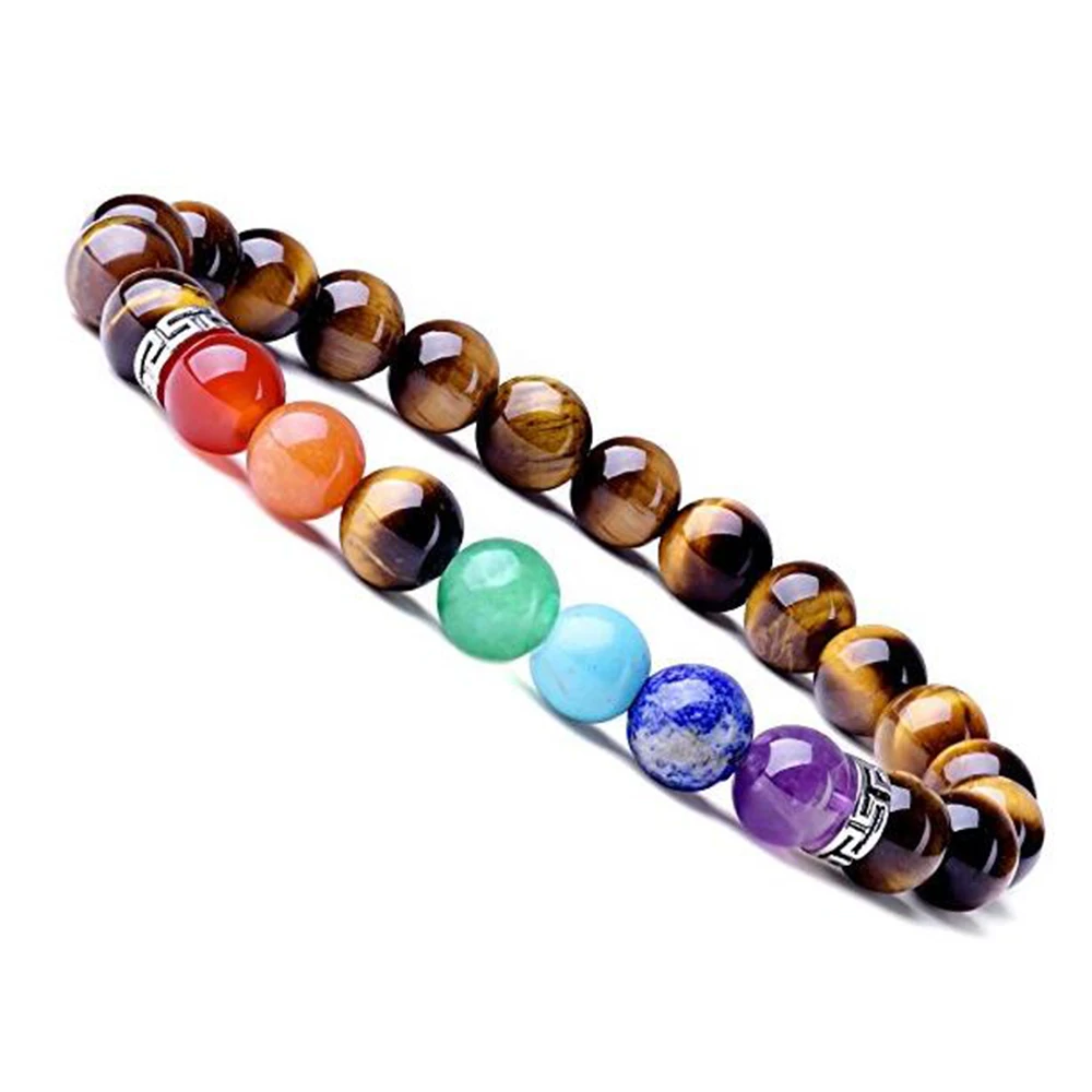 

Hot Handmade Natural Stone Tiger Eye 7 Chakra Bracelet Healing Beaded Bracelet Balanced Prayer Unisex