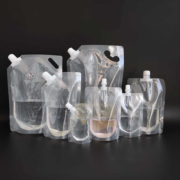 

China supplier 200ml clear transparent refill plastic liquid package spout pouch with screw cap