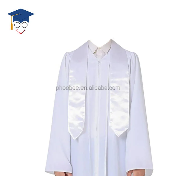 

2020 Hot Sell High Quantity White Plain Graduation Stole sublimation polyester graduation sashes, Customer's request