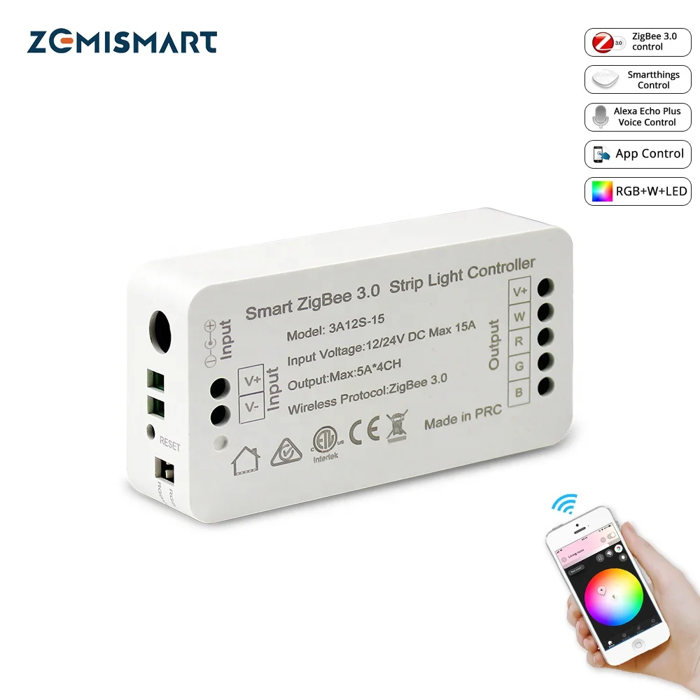 Benexmart Zigbee 3.0 Smart LED Strip Light Controller RGB CCT Driver RGBW LED Dimmer 12V Alexa Echo Plus Google Home SmartThings