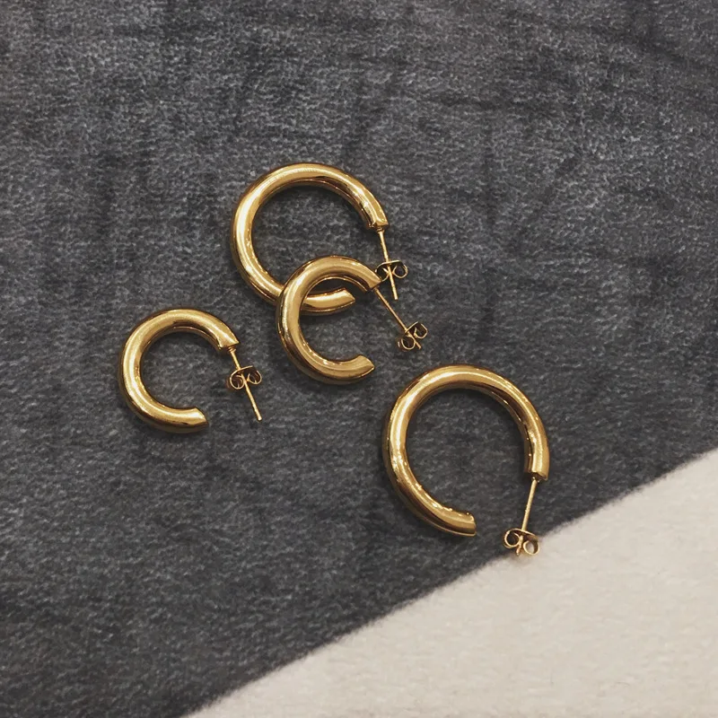 

High End Minimalist Women Jewelry 18K Gold Plated Stainless Steel Thick Hoop Jwellary Earrings SL-N006