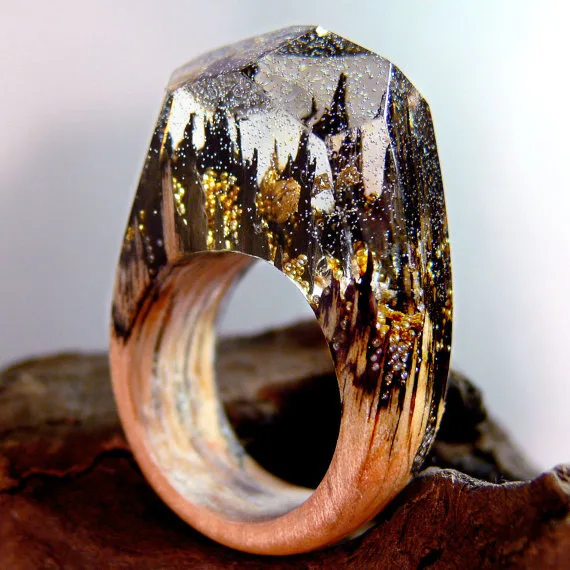 

Wholesale top rank Delicate Forest Resin Ring Jewelry Creative Wood Resin Rings For Promotional Gifts, 20 and more colors