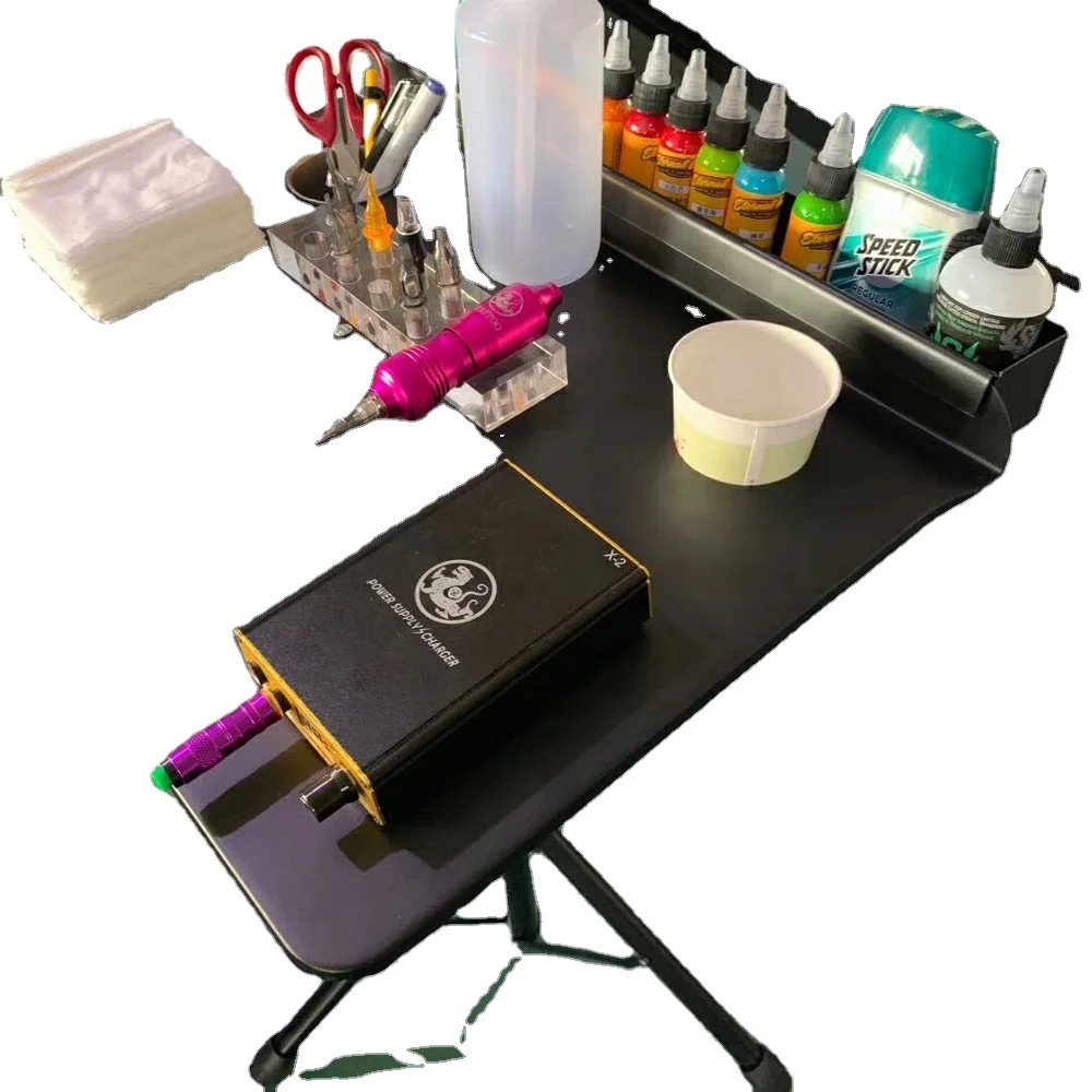 

Adjustable work table for tattoo and permanent makeup mobile workstation stand
