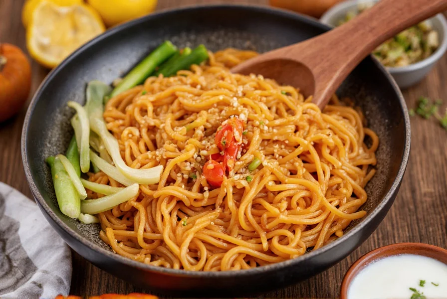 Ghost pepper noodles in bowl with cooling side ingredients like milk and yogurt