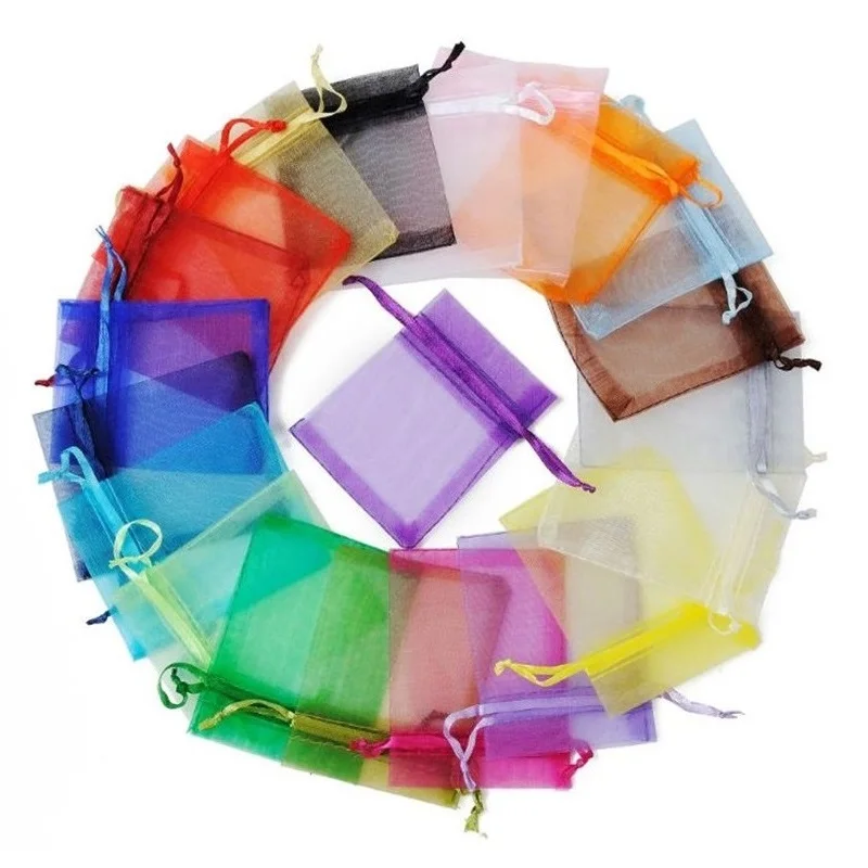 

17x23cm 24 colors Custom Logo Drawstring Gift Pouch Jewelry Mesh Packaging Organza Bag