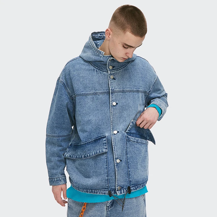 

Wholesale Men Retro Wash Jean Denim Jacket With Hoodie