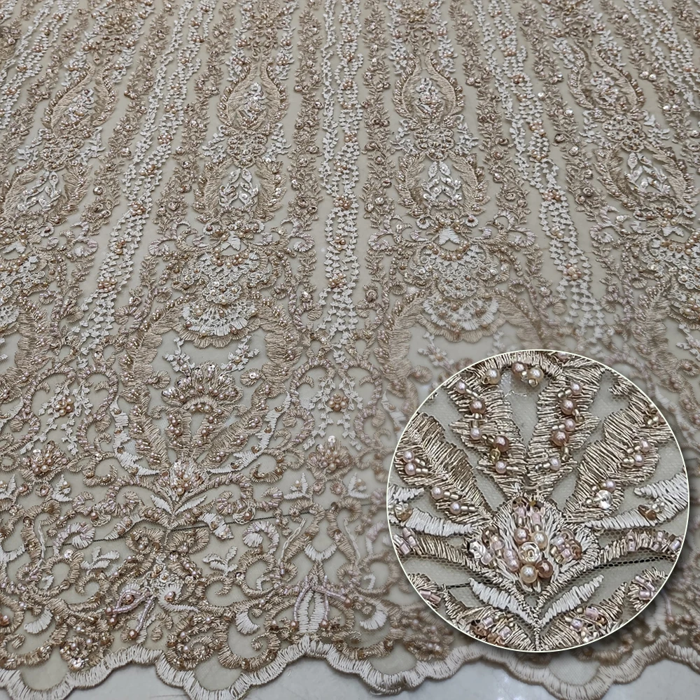 

Spot pearl bead mesh embroidery lace fabric material bridal lace embroidery fabricu