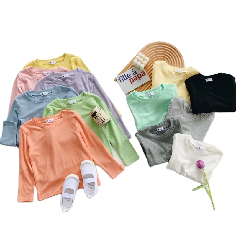 

New product boy's and girl's t-shirt kids bottom shirts children clothing with solid colors, As picture