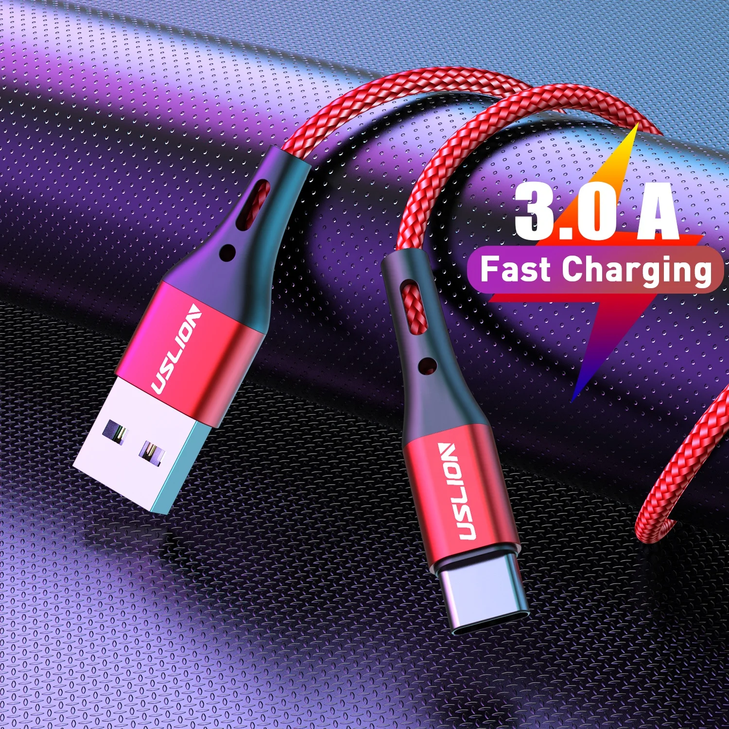 

USLION 1M 3A Nylon Braided New TrendingType-c USB Tipo C Charger Cord Usb-c Type C USB Cable for Sumsung Charger, Black/red/blue/purple