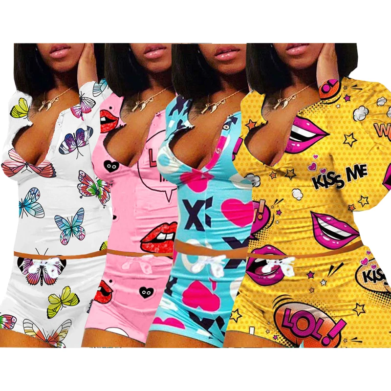 

2020 New Arrival Fall Long Sleeve Plus Size 2 Piece Outfit Ladies Two Piece Pajamas Sets For Women